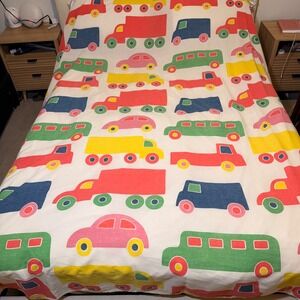 Vtg Marimekko Bo Boo Bed Sheet 90x80 Cars Trucks Kidcore Sewing Fabric Wakisaka